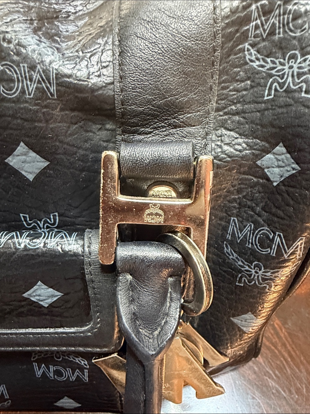 MCM Black Visetos Boston Satchel with Green and Orange M Charm - Picture 8 of 10